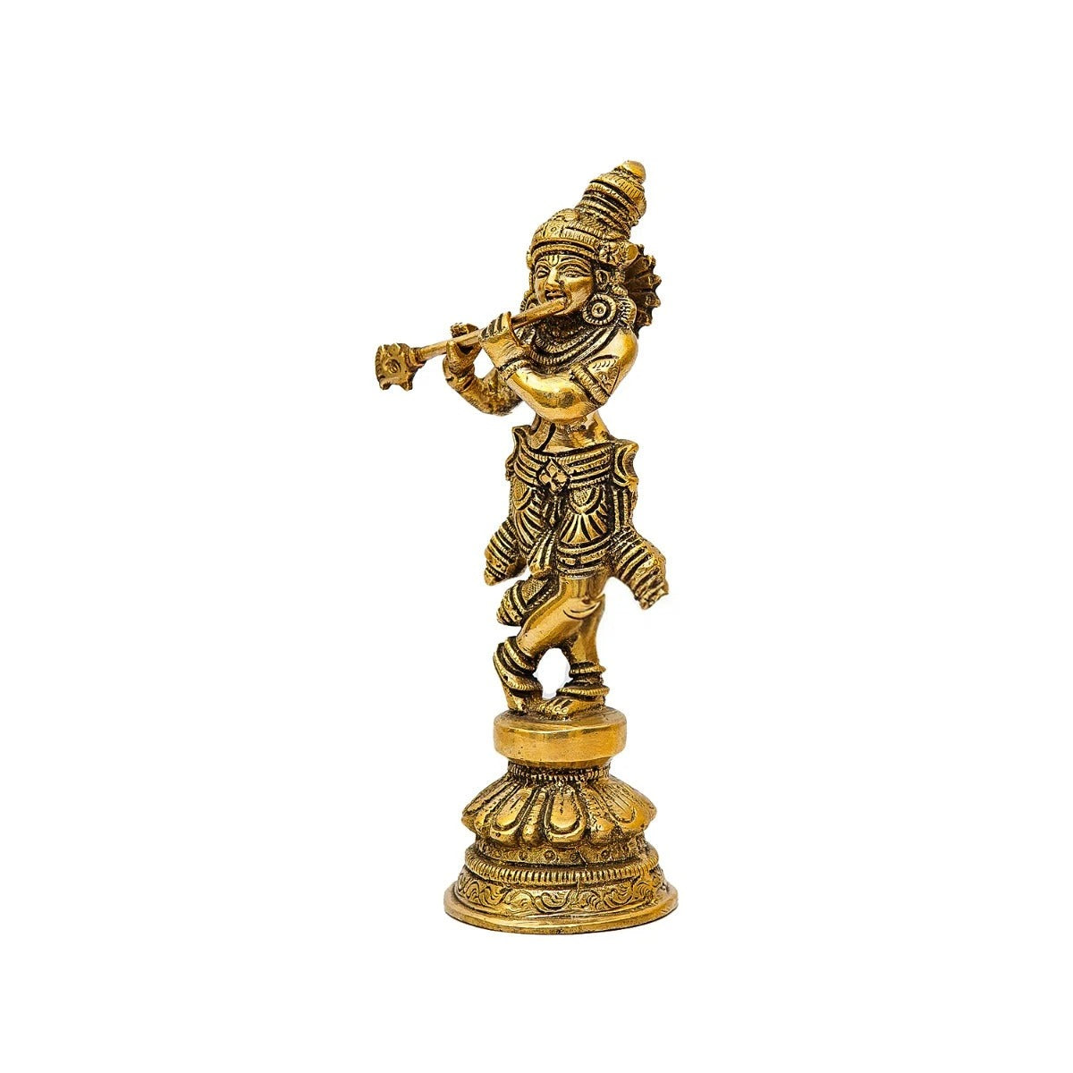 Brass Krishna Playing Flute Weight 1.2 Kg And Height 8 Inch