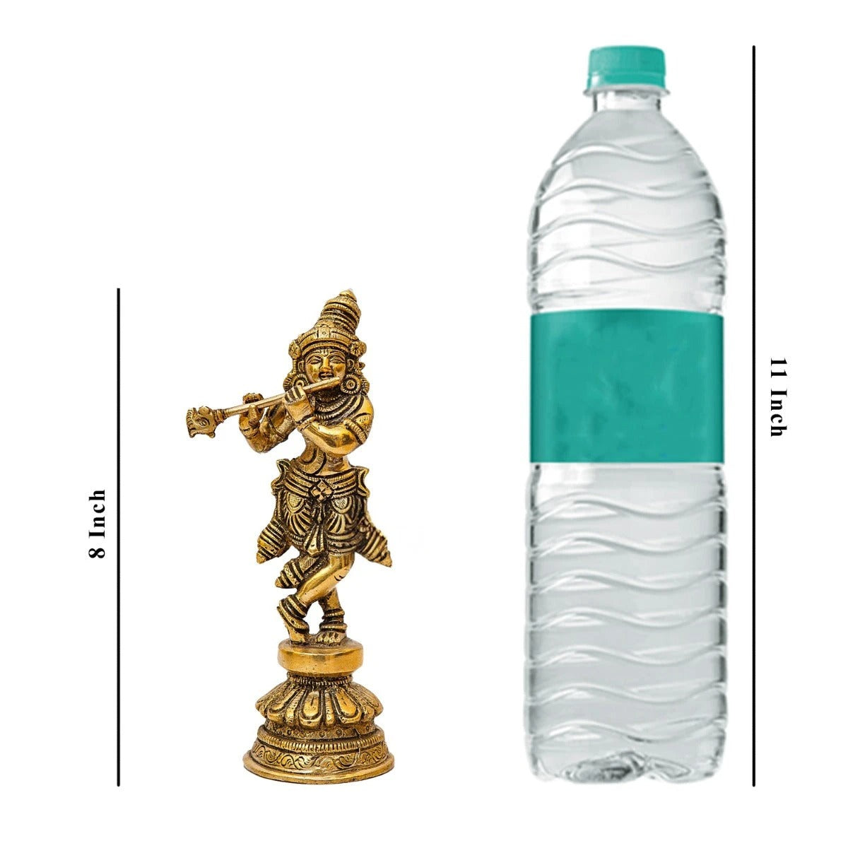 Brass Krishna Playing Flute Weight 1.2 Kg And Height 8 Inch