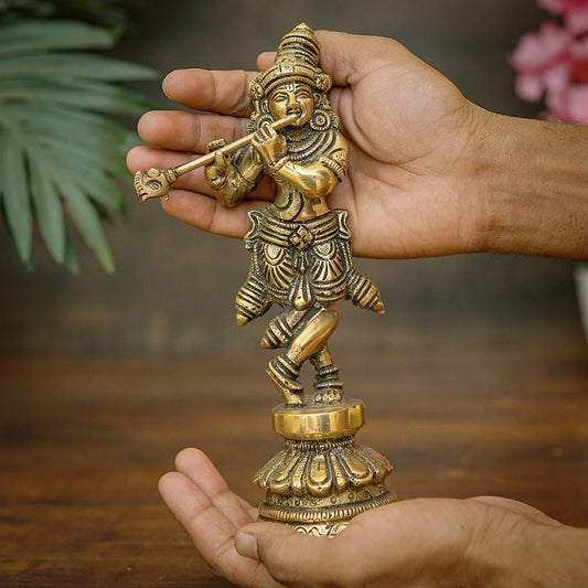 Brass Krishna Playing Flute Weight 1.2 Kg And Height 8 Inch