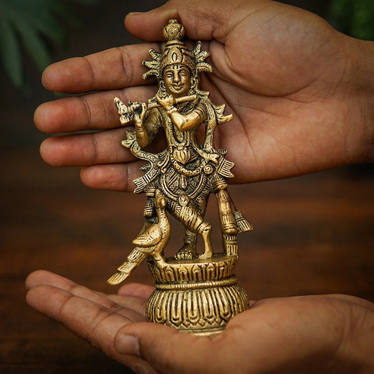 Brass Krishna Playing Flute Weight 0.5 Kg And Height 6 Inch