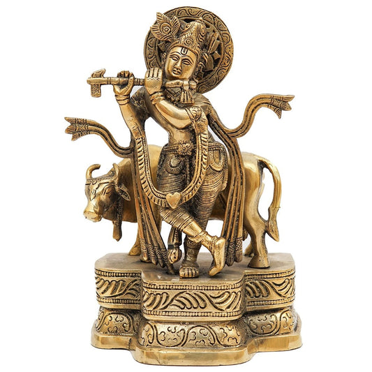 Brass Cow & Krishna Weight 2.9 Kg And Height 9.5 Inch