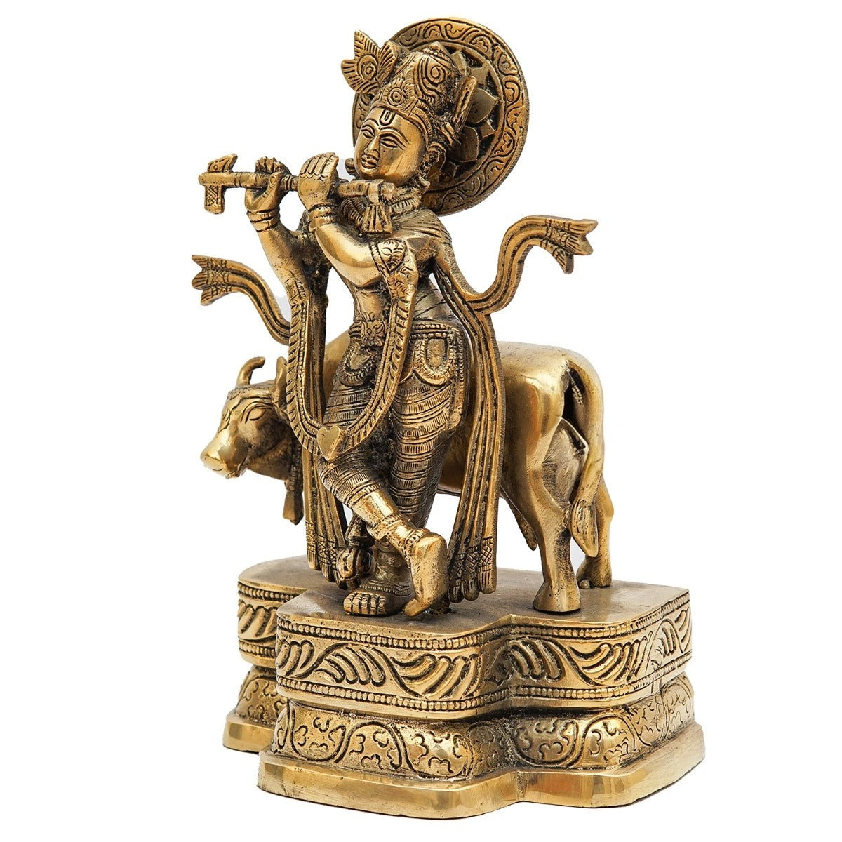 Brass Cow & Krishna Weight 2.9 Kg And Height 9.5 Inch