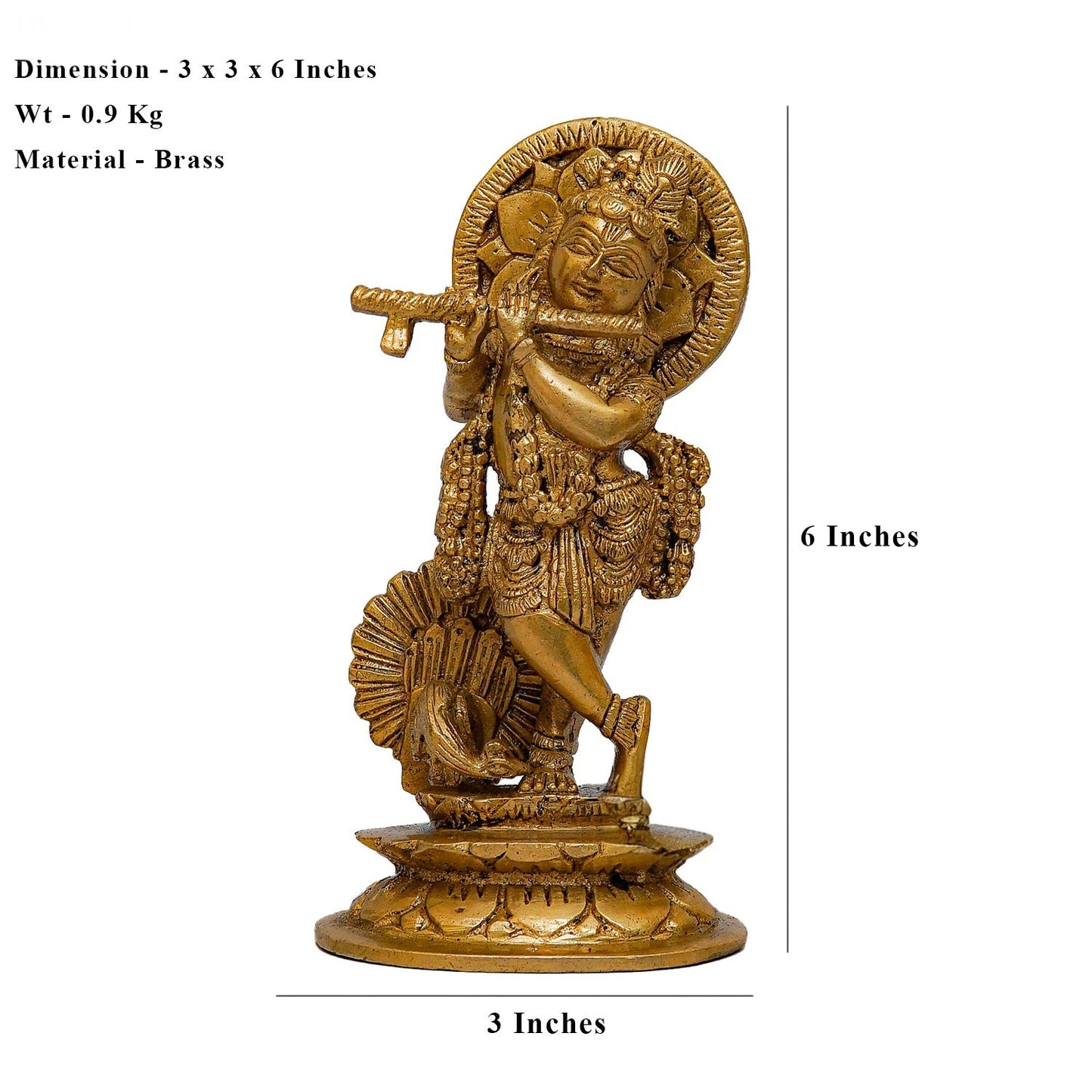 Brass Krishna Weight 0.9 Kg And Height 6 Inch