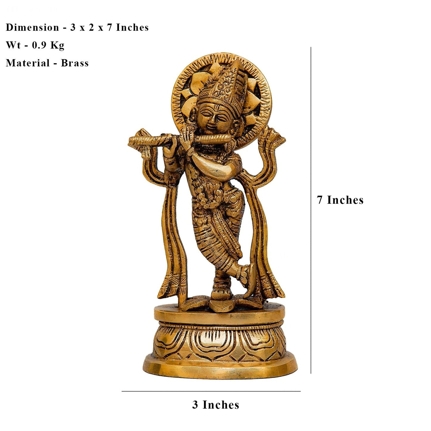 Brass Krishna Weight 0.9 Kg And Height 7 Inch
