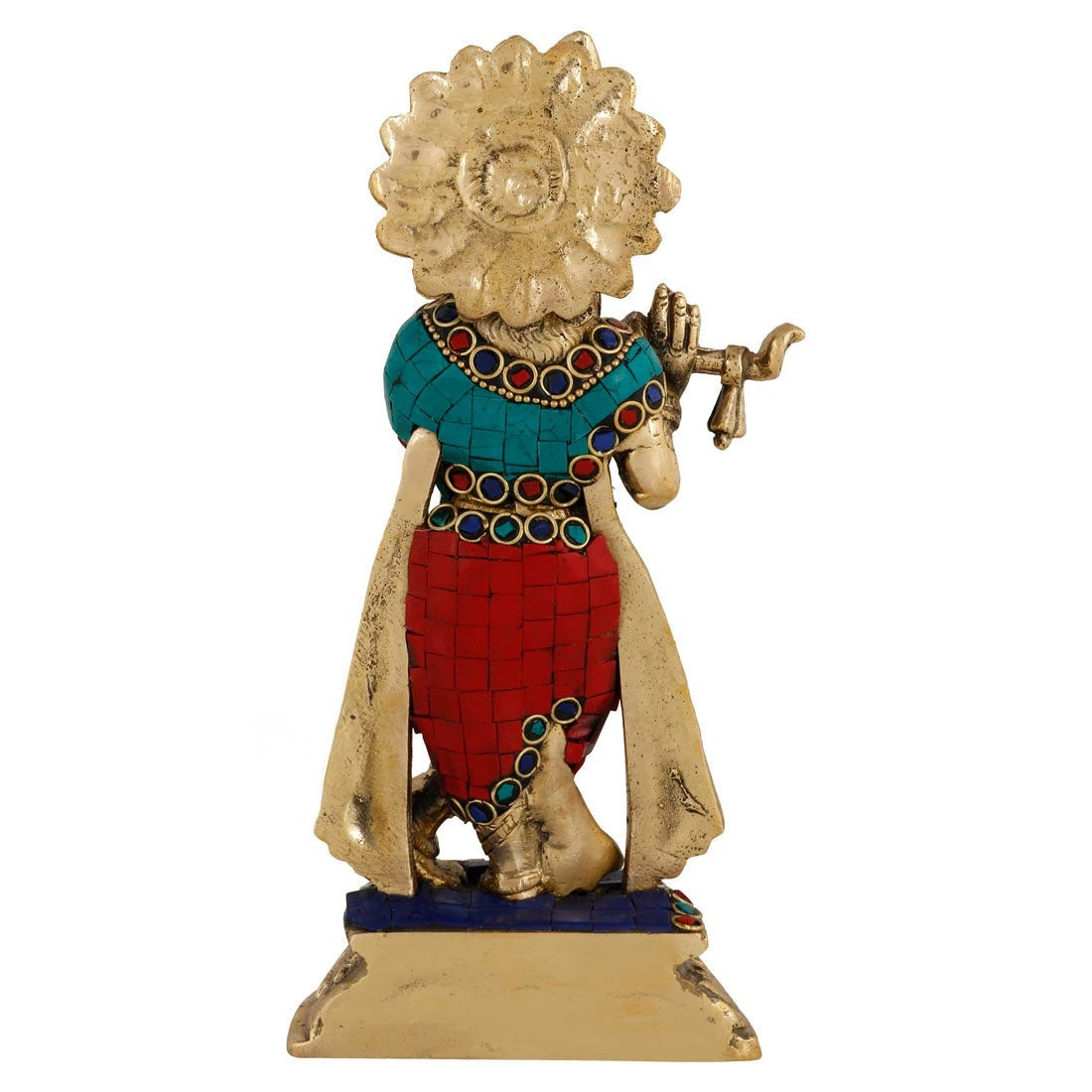 Brass Gem Stone Work Krishna Weight 1.2 Kg And Height 8 Inch
