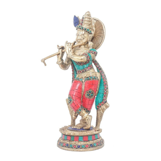 Brass Gem Stone Work Krishna Weight 2.5 Kg And Height 11 Inch