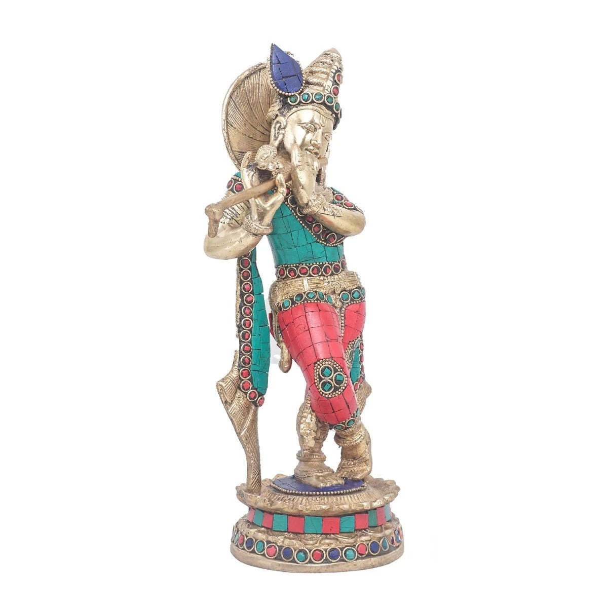 Brass Gem Stone Work Krishna Weight 2.5 Kg And Height 11 Inch