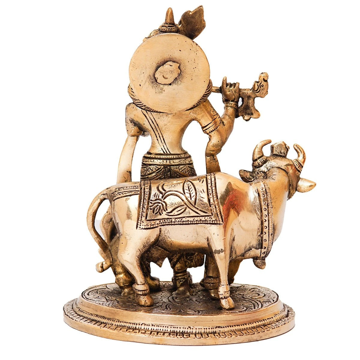 Brass Cow & Krishna Playing Flute Weight 3 Kg And Height 8 Inch