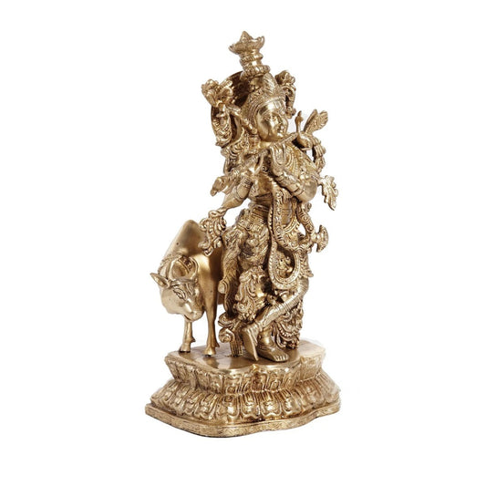 Brass Cow & Krishna Weight 9 Kg And Height 17 Inch