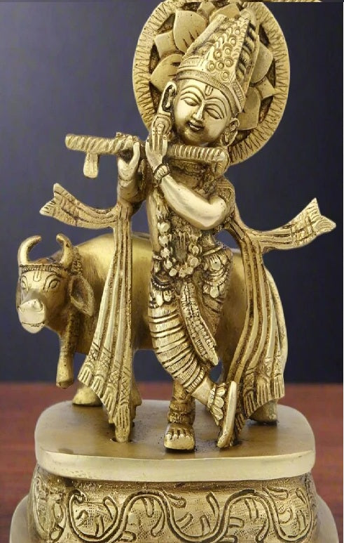 Brass Cow & Krishna Weight 2.7 Kg And Height 10 Inch