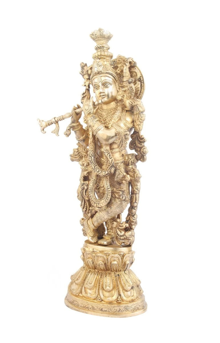 Brass Krishna Playing Flute Weight 9 Kg And Height 21 Inch