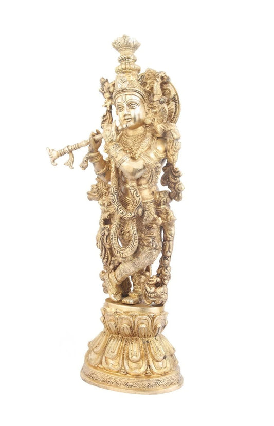 Brass Krishna Playing Flute Weight 9 Kg And Height 21 Inch