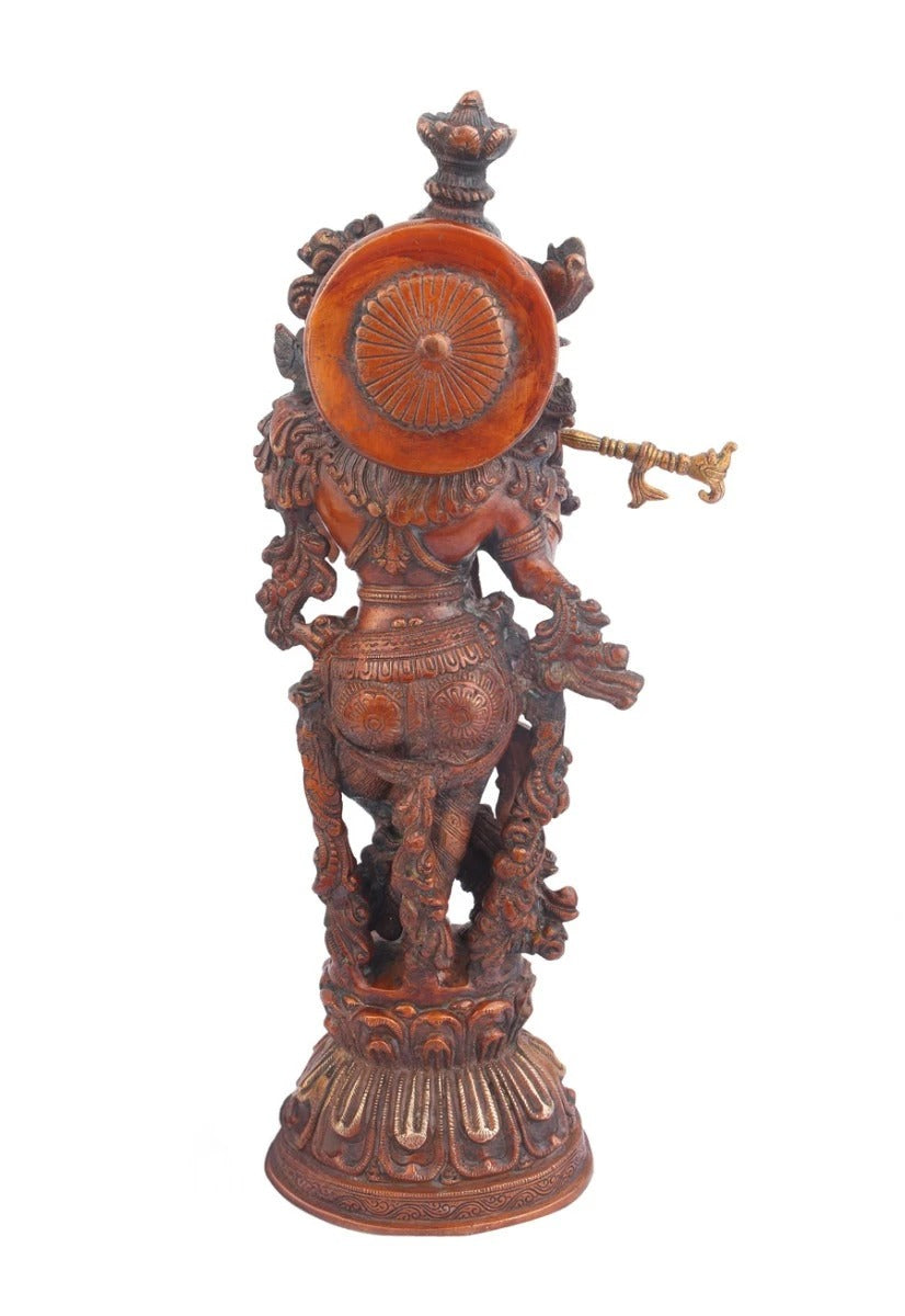 Brass Krishna Playing Flute Weight 9 Kg And Height 21 Inch