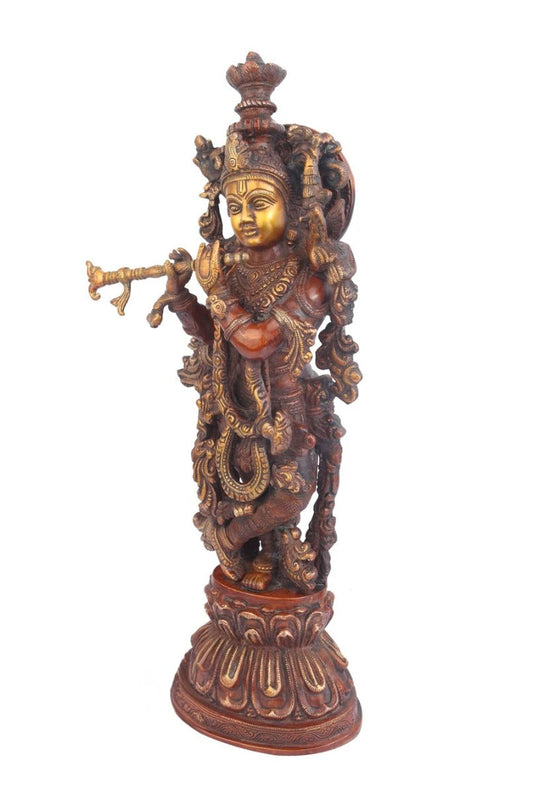 Brass Krishna Playing Flute Weight 9 Kg And Height 21 Inch
