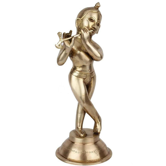 Brass Krishna Playing Flute Weight 2.8 Kg And Height 12.5 Inch