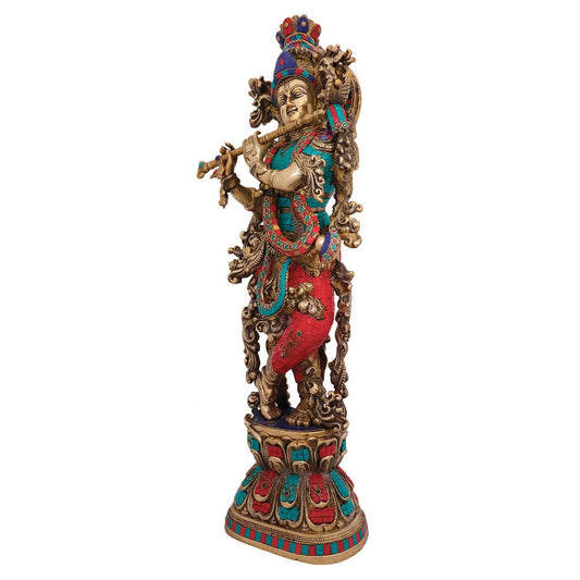 Brass Gem Stone Work Krishna Weight 16 Kg And Height 29 Inch