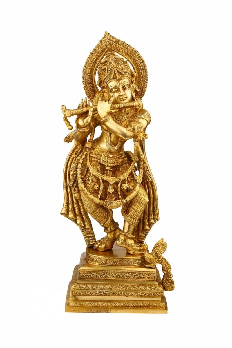 Brass Krishna Weight 16 Kg And Height 27 Inch