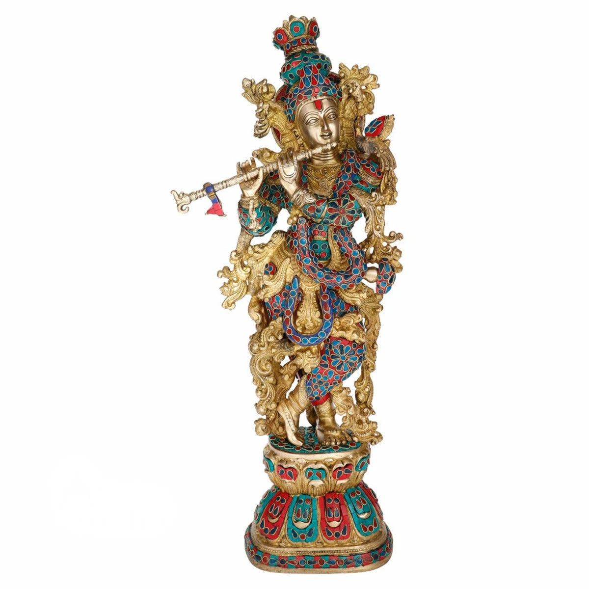 Brass Gem Stone Work Krishna Weight 16 Kg And Height 29 Inch