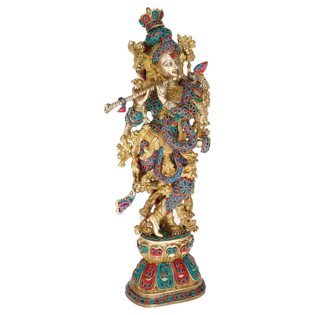 Brass Gem Stone Work Krishna Weight 16 Kg And Height 29 Inch