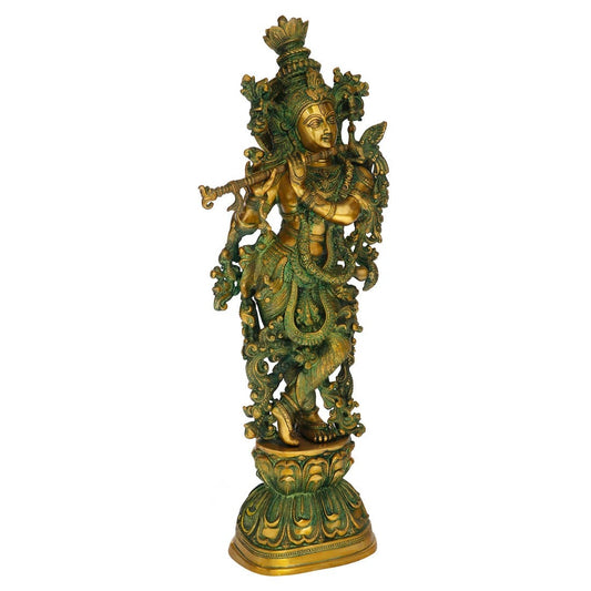 Brass Krishna Playing Flute Weight 16 Kg And Height 29 Inch
