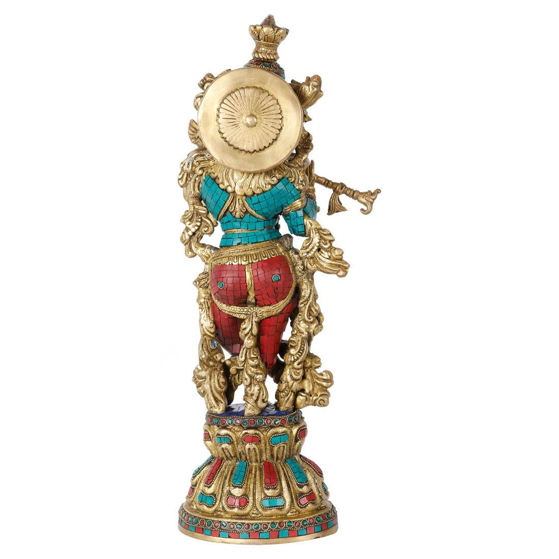 Brass Gem Stone Work Krishna Playing Flute Weight 9 Kg And Height 20 Inch