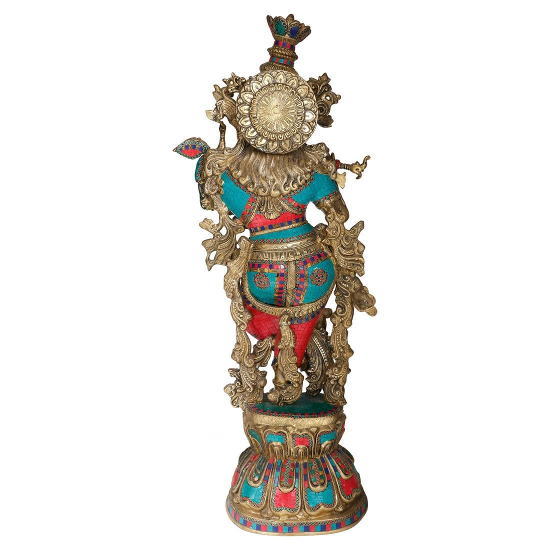 Brass Gem Stone Work Krishna Playing Flute Weight 25 Kg And Height 46 Inch