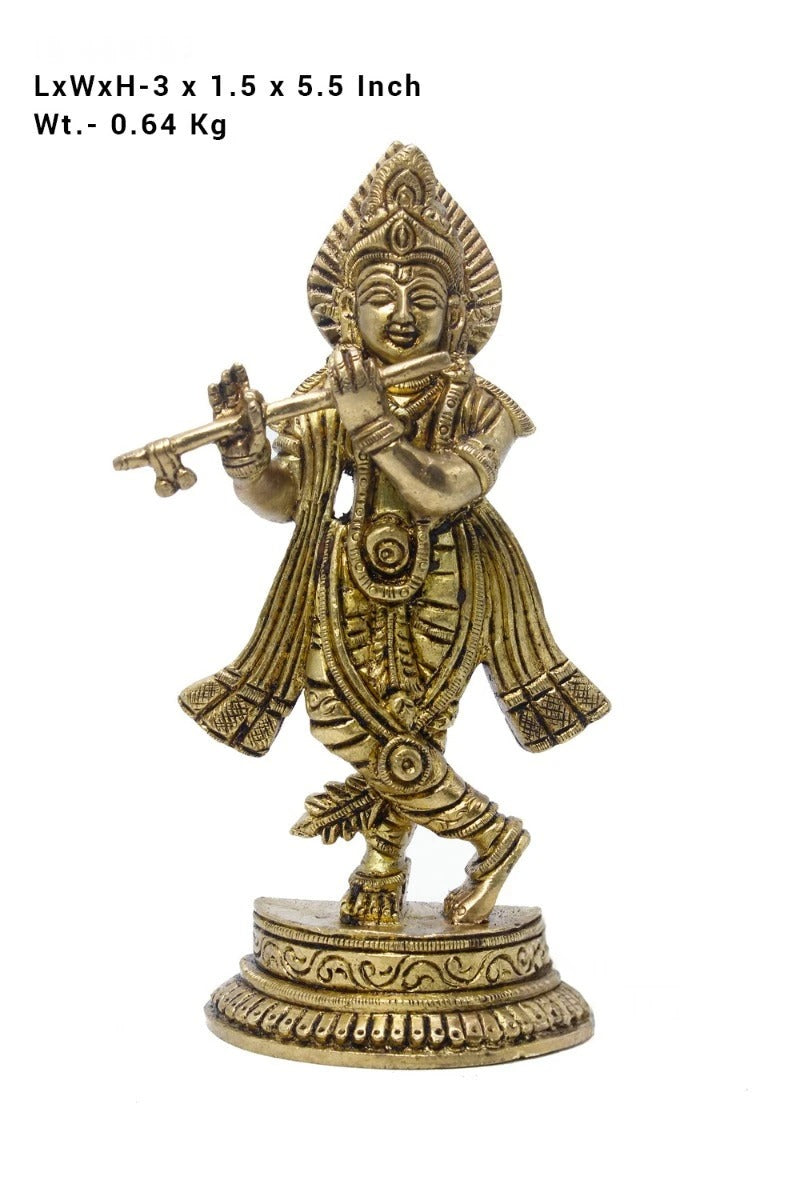 Brass Krishna Playing Flute Weight 0.65 Kg And Height 6.5 Inch