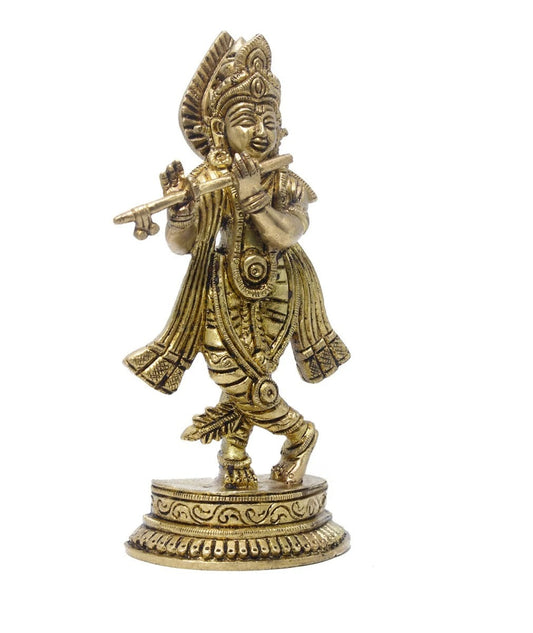 Brass Krishna Playing Flute Weight 0.65 Kg And Height 6.5 Inch