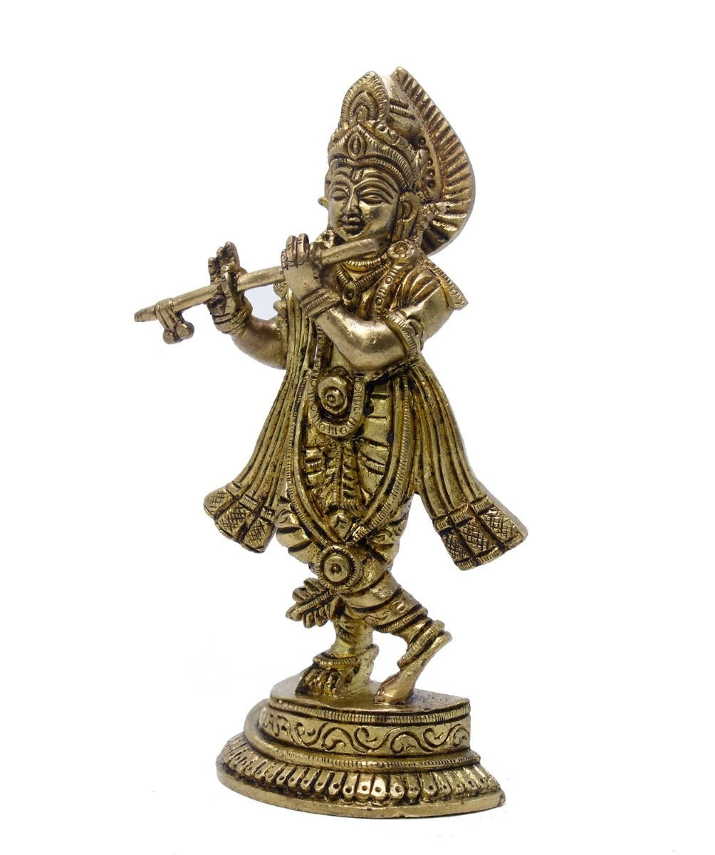 Brass Krishna Playing Flute Weight 0.65 Kg And Height 6.5 Inch