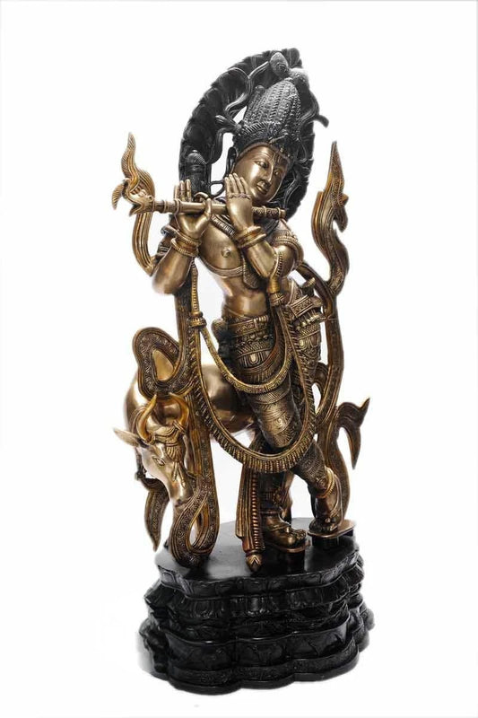 Brass Classic Cow & Krishna Weight 36 Kg And Height 35 Inch