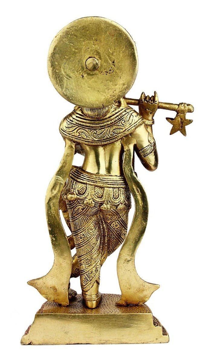 Brass Krishna Playing Flute Weight 3 Kg And Height 11 Inch