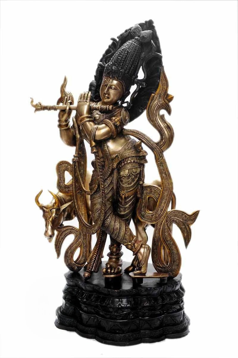 Brass Classic Cow & Krishna Weight 36 Kg And Height 35 Inch