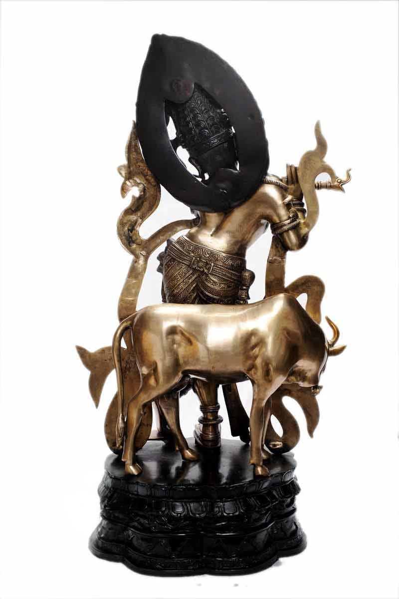 Brass Classic Cow & Krishna Weight 36 Kg And Height 35 Inch