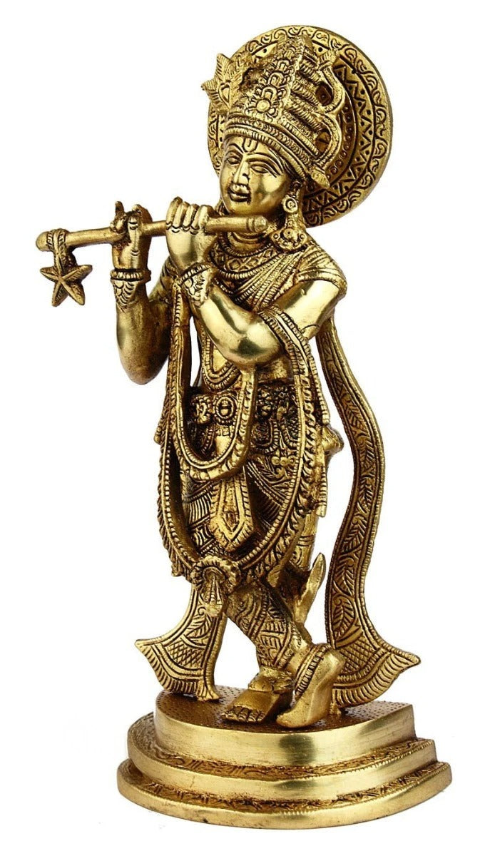 Brass Krishna Playing Flute Weight 3 Kg And Height 11 Inch