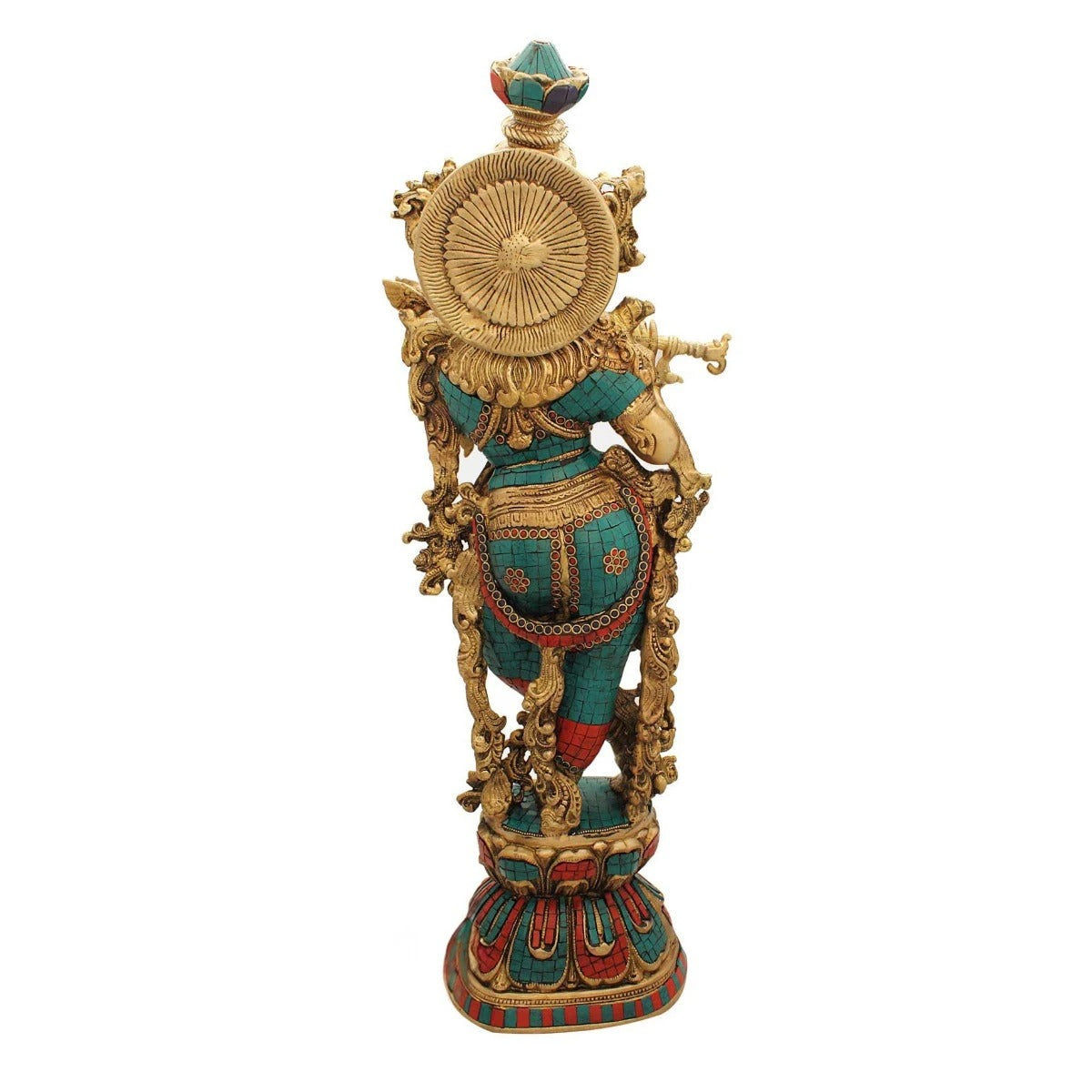 Brass Gem Stone Work Krishna Playing Flute Weight 16.5 Kg And Height 29 Inch