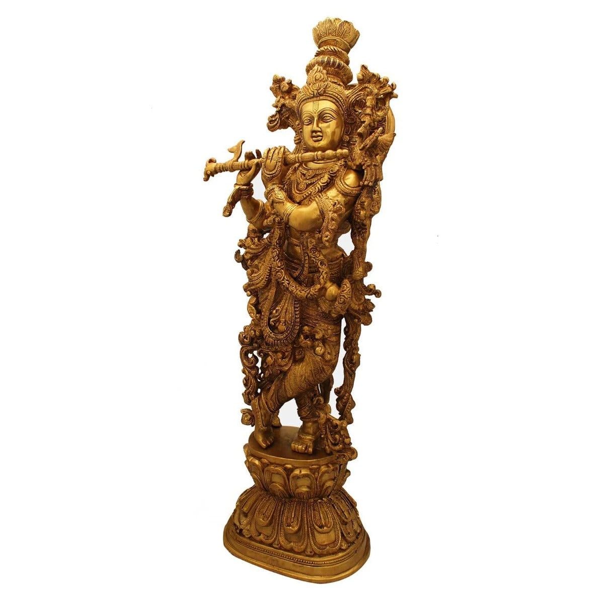 Brass Krishna Playing Flute Weight 16 Kg And Height 29 Inch