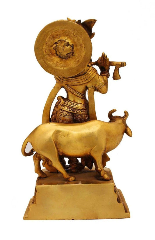 Brass Cow & Krishna Weight 2.6 Kg And Height 10 Inch