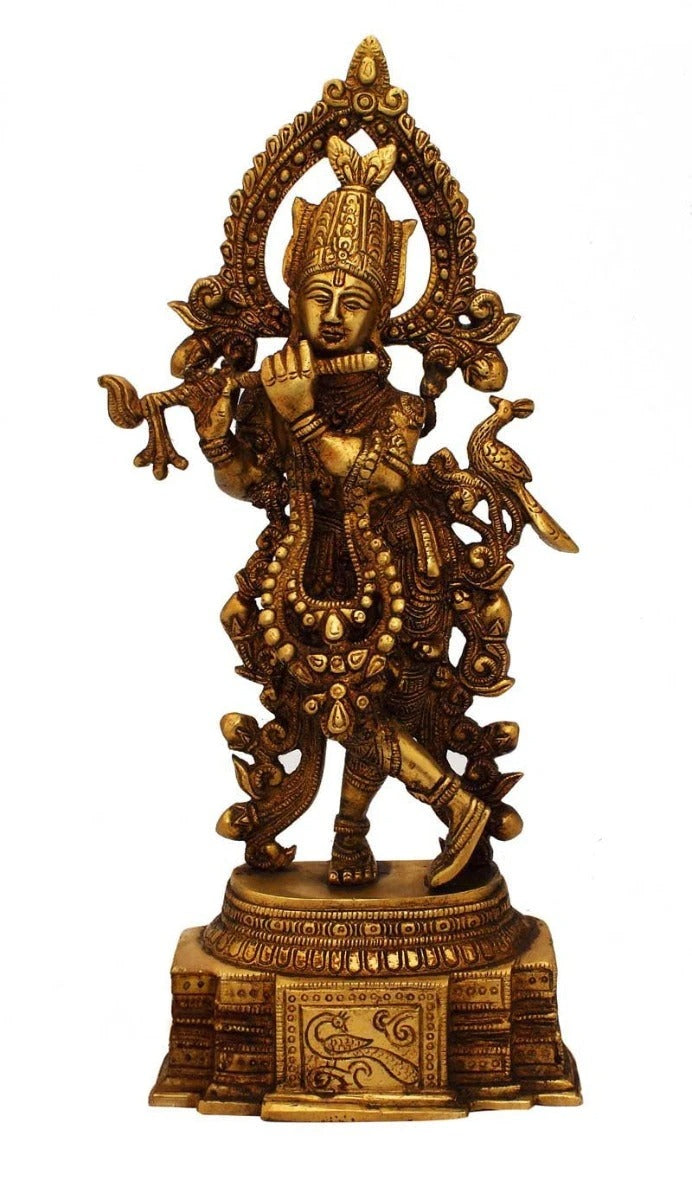 Brass Krishna Playing Flute Weight 2.7 Kg And Height 14 Inch