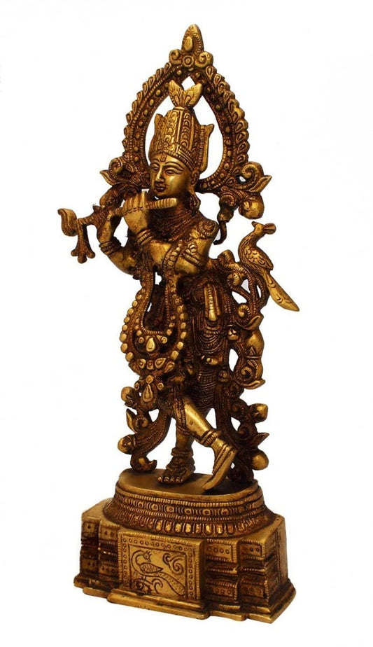 Brass Krishna Playing Flute Weight 2.7 Kg And Height 14 Inch
