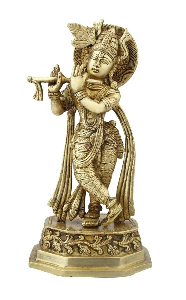 Brass Krishna Playing Flute Weight 1.8 Kg And Height 10 Inch