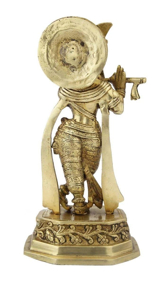 Brass Krishna Playing Flute Weight 1.8 Kg And Height 10 Inch
