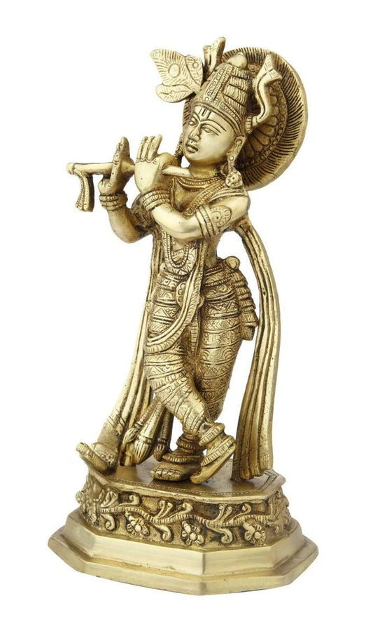 Brass Krishna Playing Flute Weight 1.8 Kg And Height 10 Inch