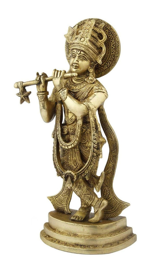 Brass Krishna Playing Flute Weight 3 Kg And Height 12 Inch