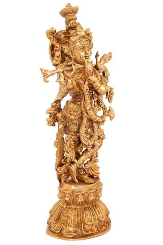 Brass Krishna Playing Flute Weight 6 Kg And Height 16 Inch