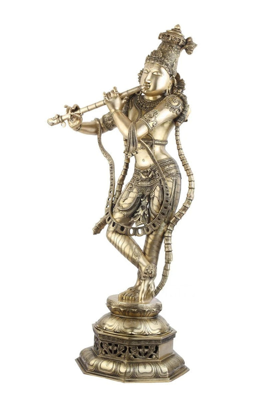 Brass Krishna Playing Flute Weight 43 Kg And Height 45 Inch