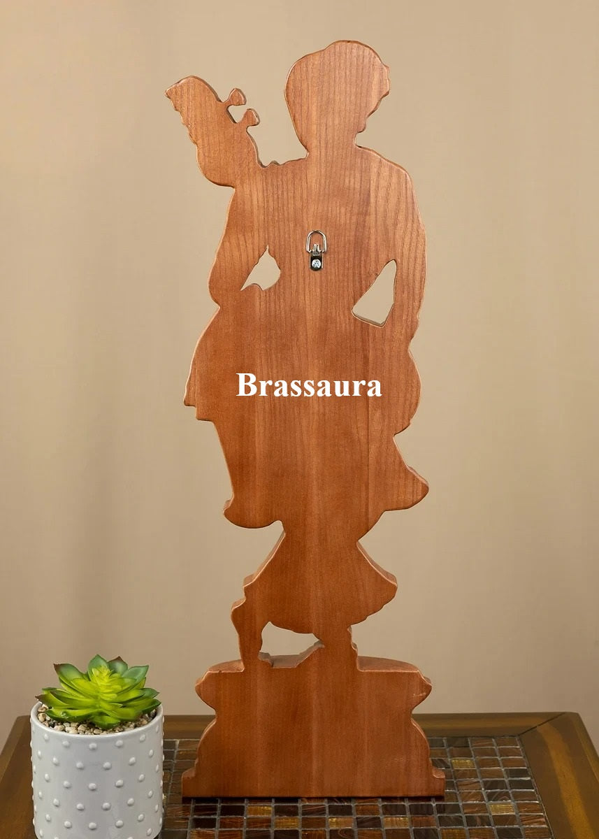 Brassaura™ Wodden Standing Lady With Veena Wall Panel For Home-Decor and Wall Hanging Weight 2.22 Kgs & Height 24 Inches
