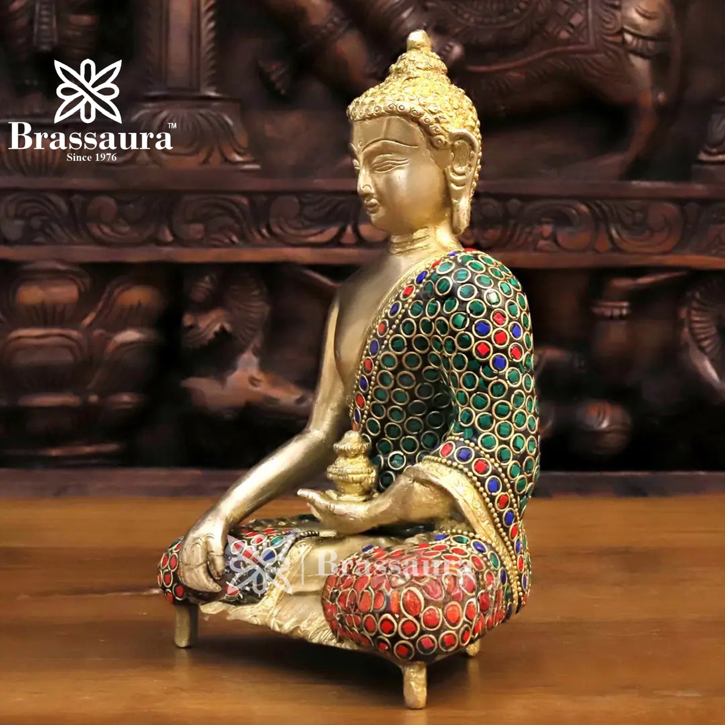 Brass Buddha For Home And Décor Weight 2.42 kg Height 8 Inch