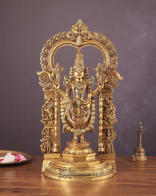 Brassaura™ Brass Superfine Tirupati Balaji Idol with Hanuman & Garuda Engravings – Height 22 Inches, 15 Kg | Temple & Home Decor