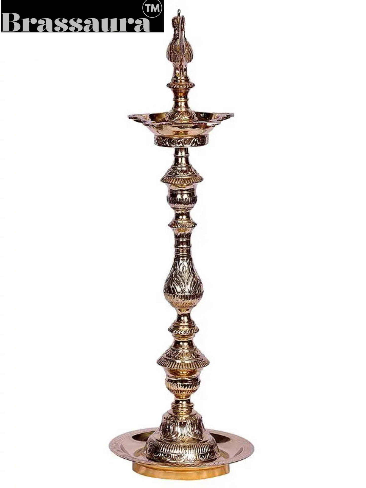 Brassaura™ Brass Peacock Design Oil Lamp – Height 22.05 inches | Weight 2.32 kgs