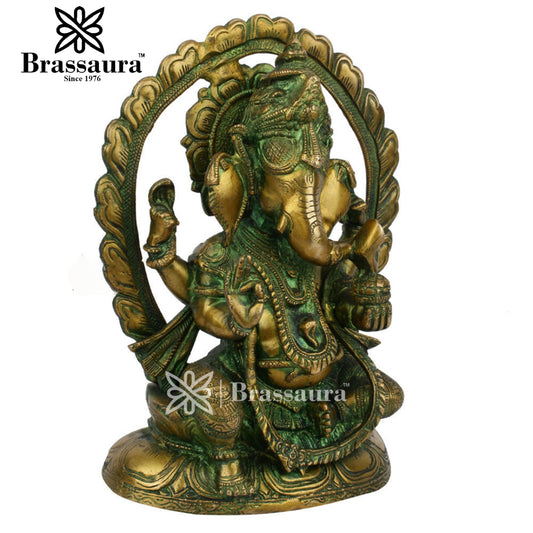 Brassaura™ Brass Ganesha Statue for Home Décor & Gift | Weight 3.3 Kgs | Height 10 Inches